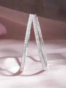 Rubans Silver Plated Set of 2 Zirconia Studded Bangles