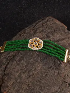 Shoshaa Women Gold-Toned & Green Brass Kundan Handcrafted Gold-Plated Wraparound Bracelet