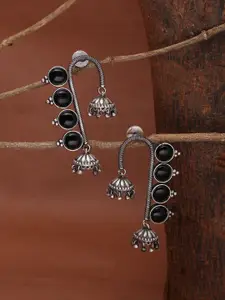 Shoshaa Black & Silver-Toned Contemporary Drop Earrings