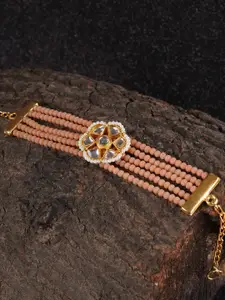 Shoshaa Women Gold-Toned & Peach-Coloured Brass Handcrafted Kundan Wraparound Bracelet