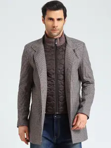 LURE URBAN Men Brown Checked Trench Coat