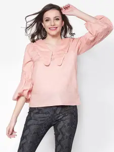 Sera Pink Solid Pure Cotton Blouson Top