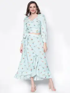 Sera Blue & Yellow Floral Crepe Co-ordinates Maxi Dress