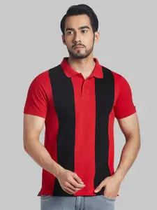 Parx Men Red & Black Colourblocked Polo Collar T-shirt