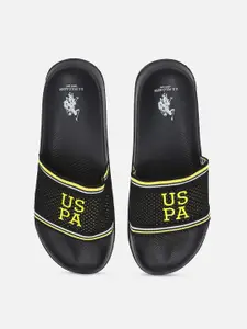 U.S. Polo Assn. U S Polo Assn Men Black & Yellow Printed Sliders