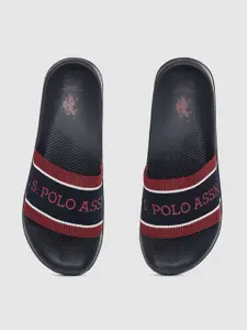 U.S. Polo Assn. U S Polo Assn Men Black & Red Printed Sliders