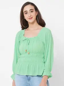 PAPA BRANDS Green Ruched Cinched Waist Top