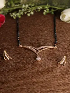 ZINU Gold-Toned & Plated CZ Studded Mangalsutra With Earrings