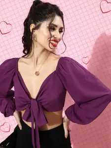 Berrylush Women Charming Purple Solid Cropped Top
