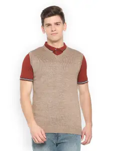 Peter England Men Beige Solid Sweater Vest