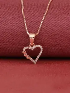 ZINU Woman Gold-Toned White CZ Stone Studded Heart shaped pendant Chain