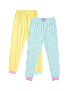 Cub McPaws Girls Pack Of 2 Yellow & Turquoise Blue Cotton Lounge Pants