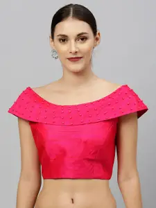 Amrutam Fab Women Pink Embellished Raw Silk Saree Blouse