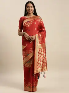 Amrutam Fab Red & Gold-Toned Woven design  Zari Banarasi Saree