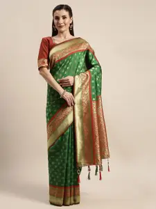 Amrutam Fab Green & Maroon Woven Design Banarasi Silk Blend Saree
