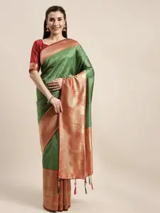 Amrutam Fab Green Woven Design Banarasi Silk Blend Saree