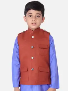 TABARD Boys Brown Solid Woven Nehru Jacket