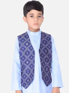 TABARD Boys Blue & White Printed Pure Cotton Nehru Jacket
