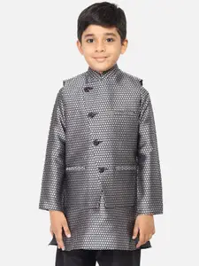TABARD Boys Black & White Printed Nehru Jacket