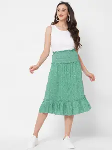 PAPA BRANDS Women White & Green Top with Smock Skirt