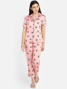 Smarty Pants Women Pink & White Printed Night suit