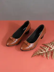 Mochi Tan Block Pumps with Bows