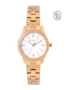 ESPRIT Women White Dial & Gold Toned Bracelet Style Straps Analogue Watch ES1L194M1035