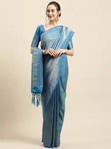 Saree mall Blue Ethnic Motifs Zari Silk Blend Banarasi Sarees