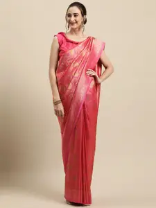 Saree mall Pink & Gold-Toned Paisley Zari Silk Blend Banarasi Sarees