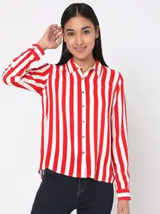 SPYKAR Red & White Striped Shirt Style Top