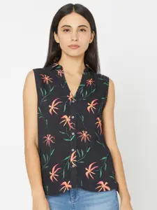 SPYKAR Black Tropical Print Shirt Style Top