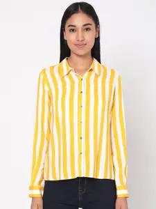 SPYKAR Yellow & White Striped Shirt Style Top
