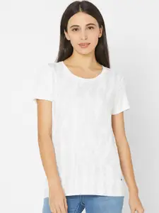 SPYKAR Women White Polo Collar Pockets T-shirt