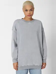 FOREVER 21 Women Grey Oversized Fleece Pullover