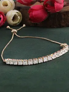 ZINU Women Rose Gold & White Brass Cubic Zirconia Rose Gold-Plated Wraparound Bracelet