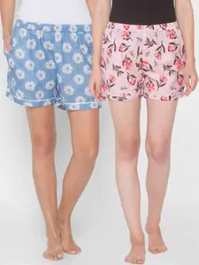 FashionRack Women Pack Of 2 Printed Cotton Lounge Shorts