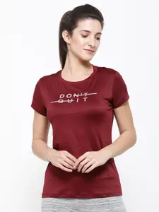 De Moza Women Maroon Typography T-shirt