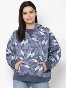 AMERICAN EAGLE OUTFITTERS Women Blue Printed Hooded Sweatshirt