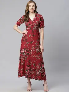 Sasimo Women Maroon Floral Maxi Dress