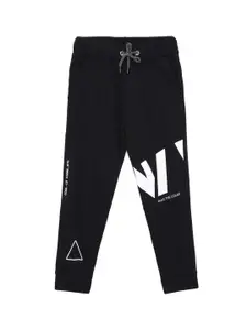 UNDER FOURTEEN ONLY Boys Black Printed Cotton Slim Fit Joggers
