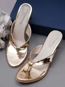 Misto Gold-Toned Solid Party Kitten Sandals