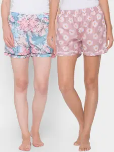 FashionRack Women Pink & Blue 2 Printed Lounge Shorts