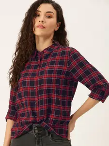 Flying Machine Maroon & Black Checked Shirt Style Casual Top