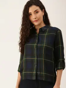 Flying Machine Green & Blue Checked Shirt Style Casual Top