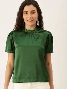 Flying Machine Green Solid Round  Neck Casual Top