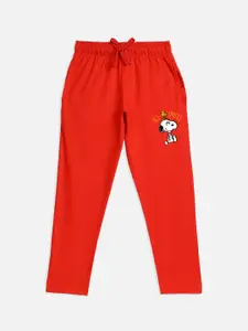 Kids Ville Girls Red Peanuts Printed Lounge Pants