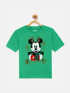 Kids Ville Mickey & Friends Boys Green Printed Pure Cotton T-shirt