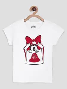 Kids Ville Mickey & Friends Girls White Printed Pure Cotton T-shirt