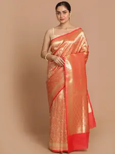 Indethnic Red & Gold Paisley Banarasi Saree