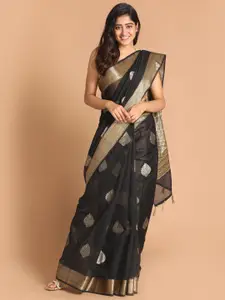 Indethnic Black & Gold-Toned Ethnic Motifs Banarasi Saree